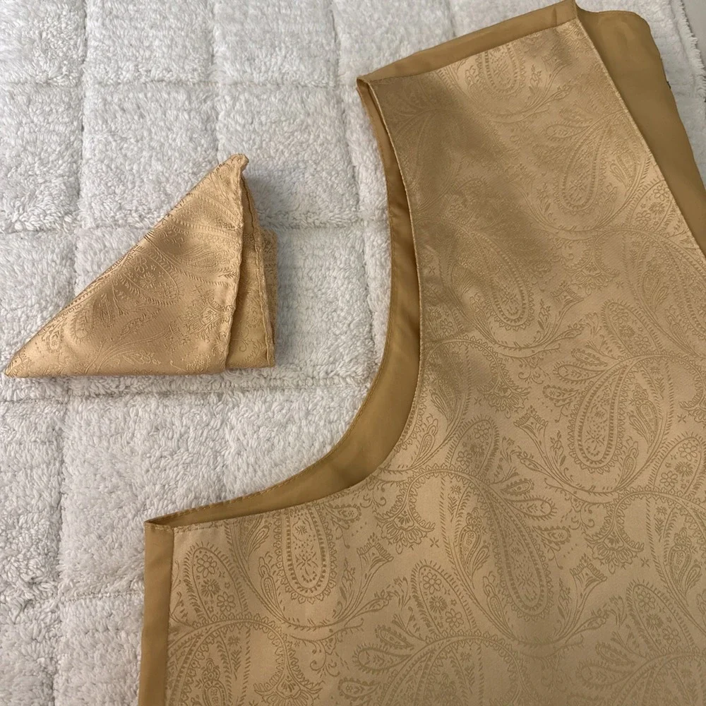 Vesuvio Napoli Mens Gold Paisley Tuxedo Vest 3XL Formal Wedding Elegant Guest